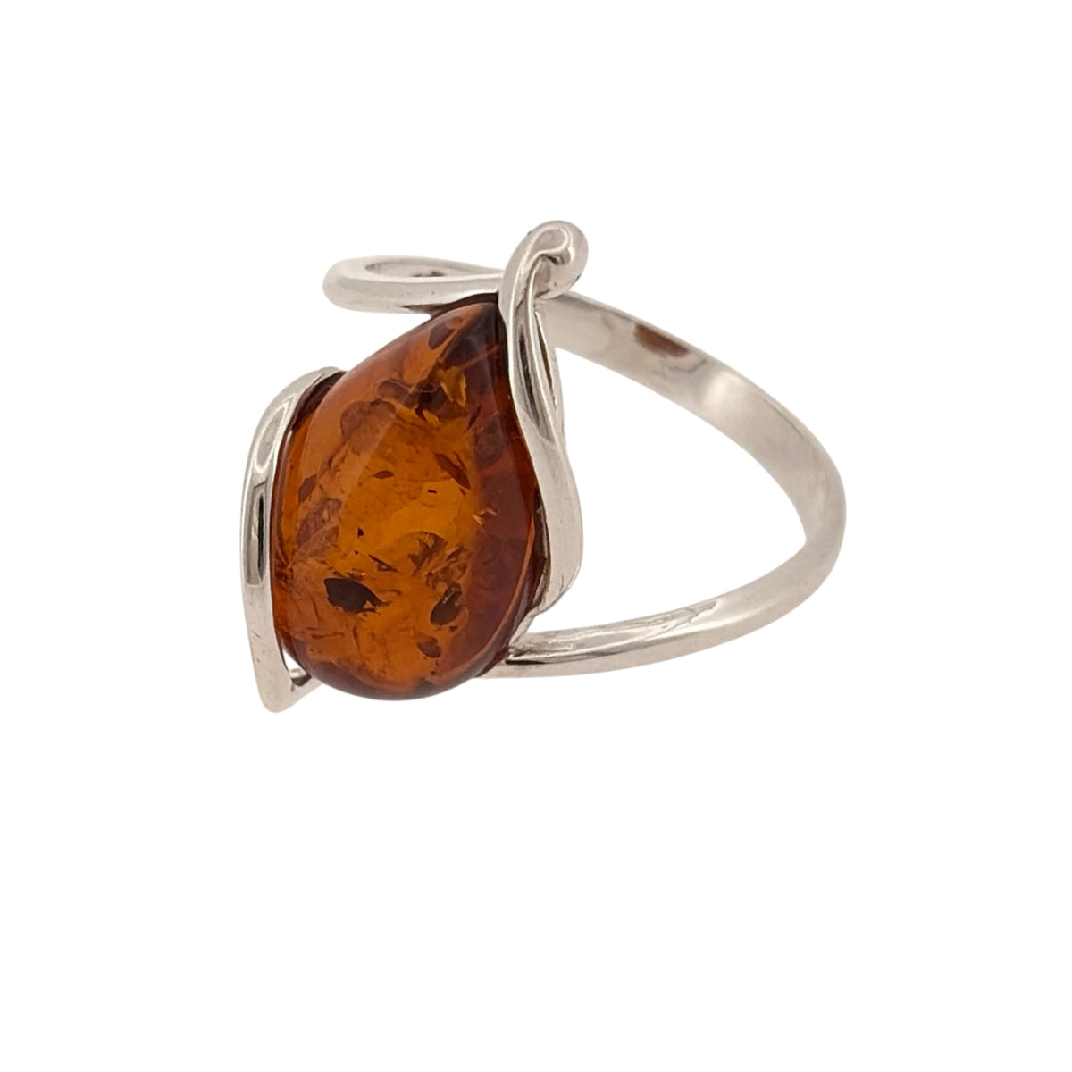 925 Silver & Amber Teardrop Ring