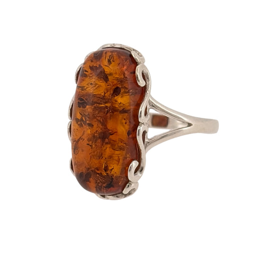 925 Silver & Amber Rectangle Ring