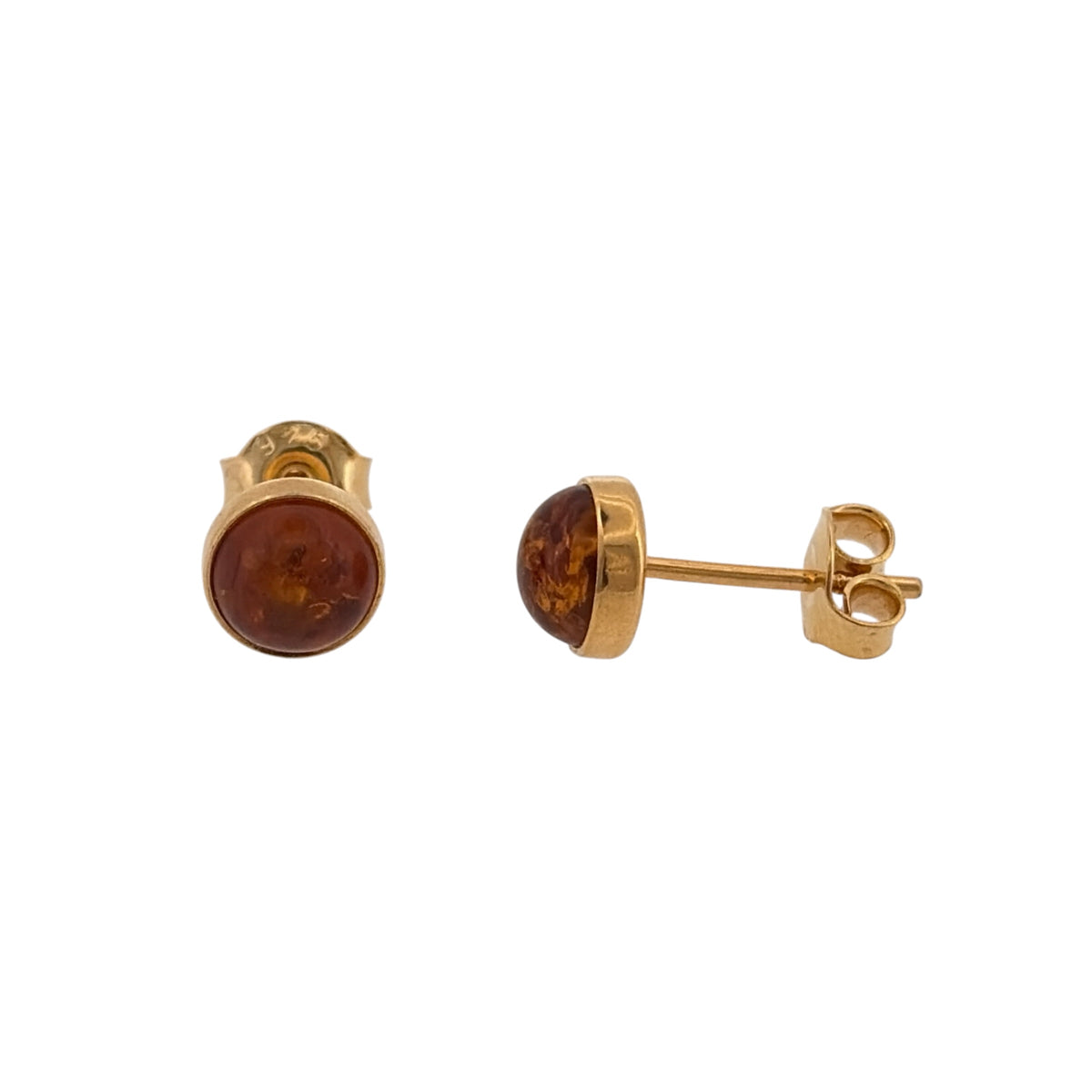 New 925 Silver Gold Plated & Amber Round Stud Earrings and the stones are each 6mm diameter