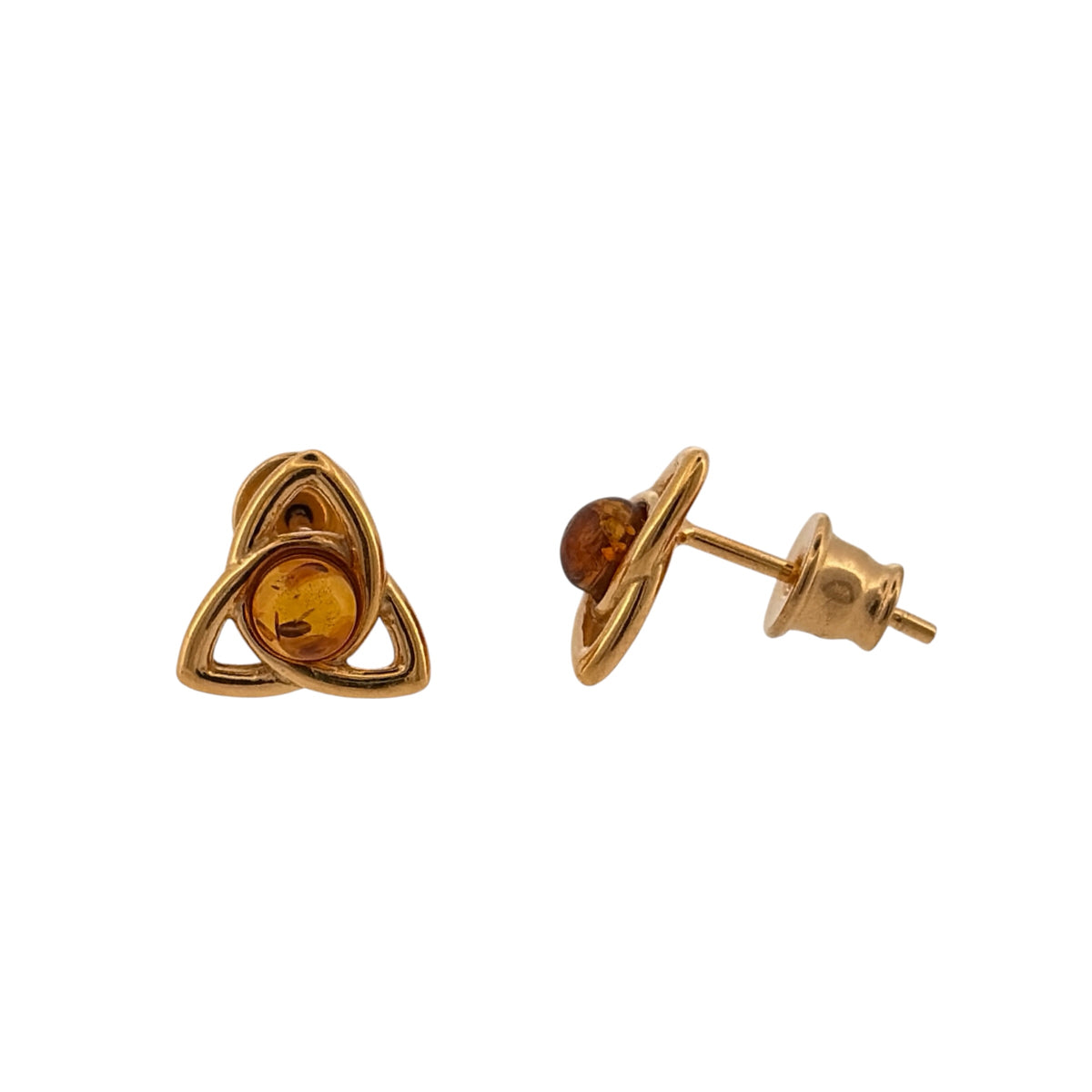 New 925 Silver Gold Plated & Amber Trinity Stud Earrings and the stones are each 4mm diameter