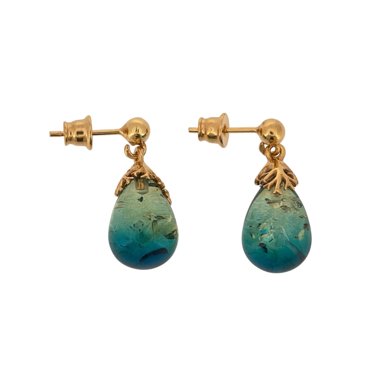 New 925 Silver Gold Plated & Blue Amber Teardrop Drop Earrings and the earrings are each 2.4cm long