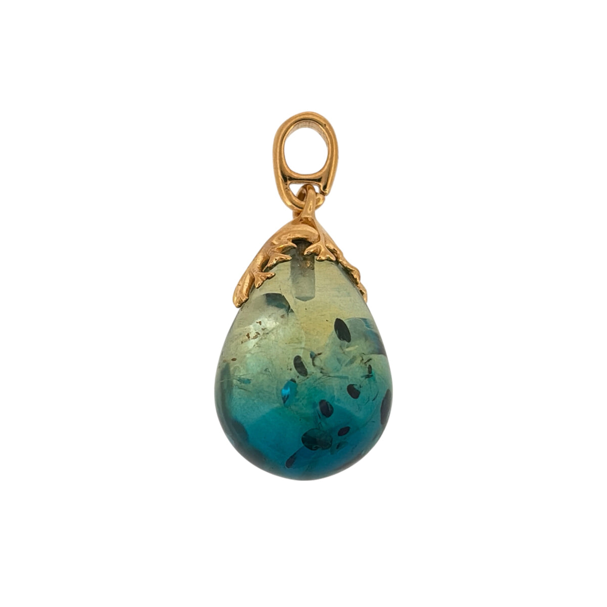 New 925 Silver Gold Plated & Blue Amber Teardrop Pendant and the pendant is 3.2cm long including the bail
