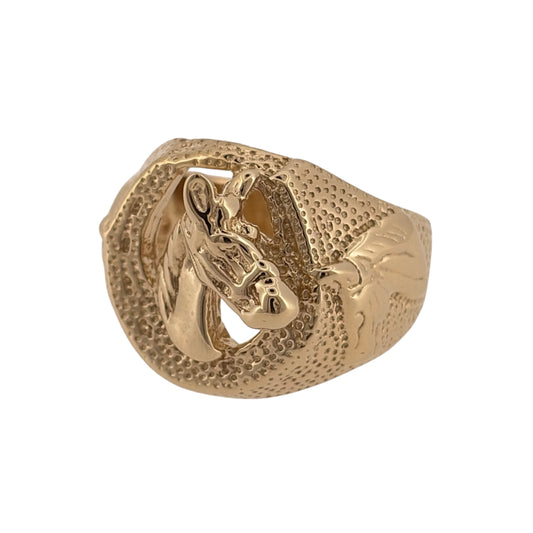 New 925 Silver Gold Plated Horse Head Horseshoe Ring and the front of the ring is 20mm high
