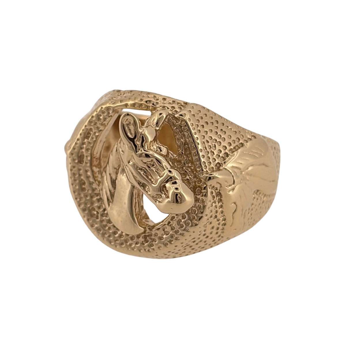 New 925 Silver Gold Plated Horse Head Horseshoe Ring and the front of the ring is 20mm high