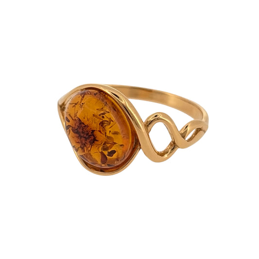 925 Silver Gold Plated & Amber Twist Ring