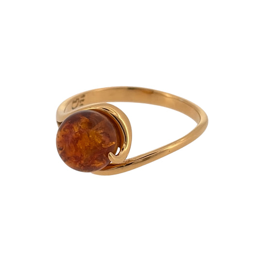 New 925 Silver Gold Plated & Amber Solitaire Ring and the stone is 9mm diameter