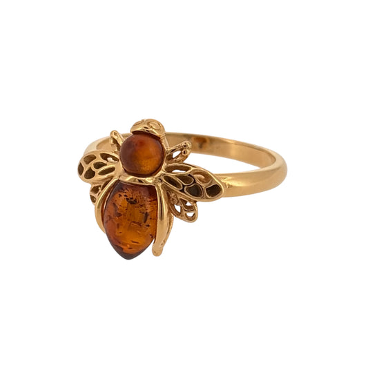 New 925 Silver Gold Plated & Amber Bee Ring and the front of the ring is 14mm high