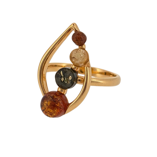 New 925 Silver Gold Plated & Amber Leaf Style Ring and the front of the ring is 22mm high