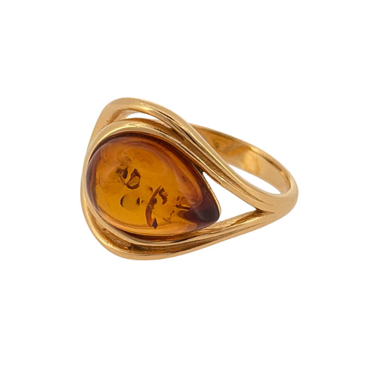 New 925 Silver Gold Plated & Amber Swirl Ring and the stone is 13mm by 9mm