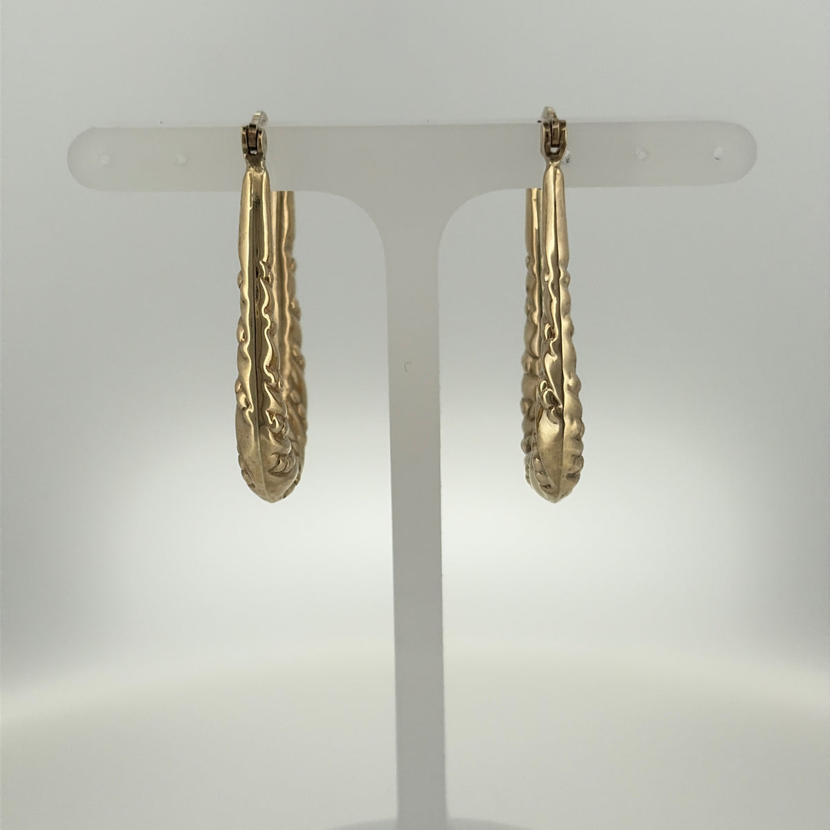 9ct Gold Twisted Textured Oval Creole Earrings