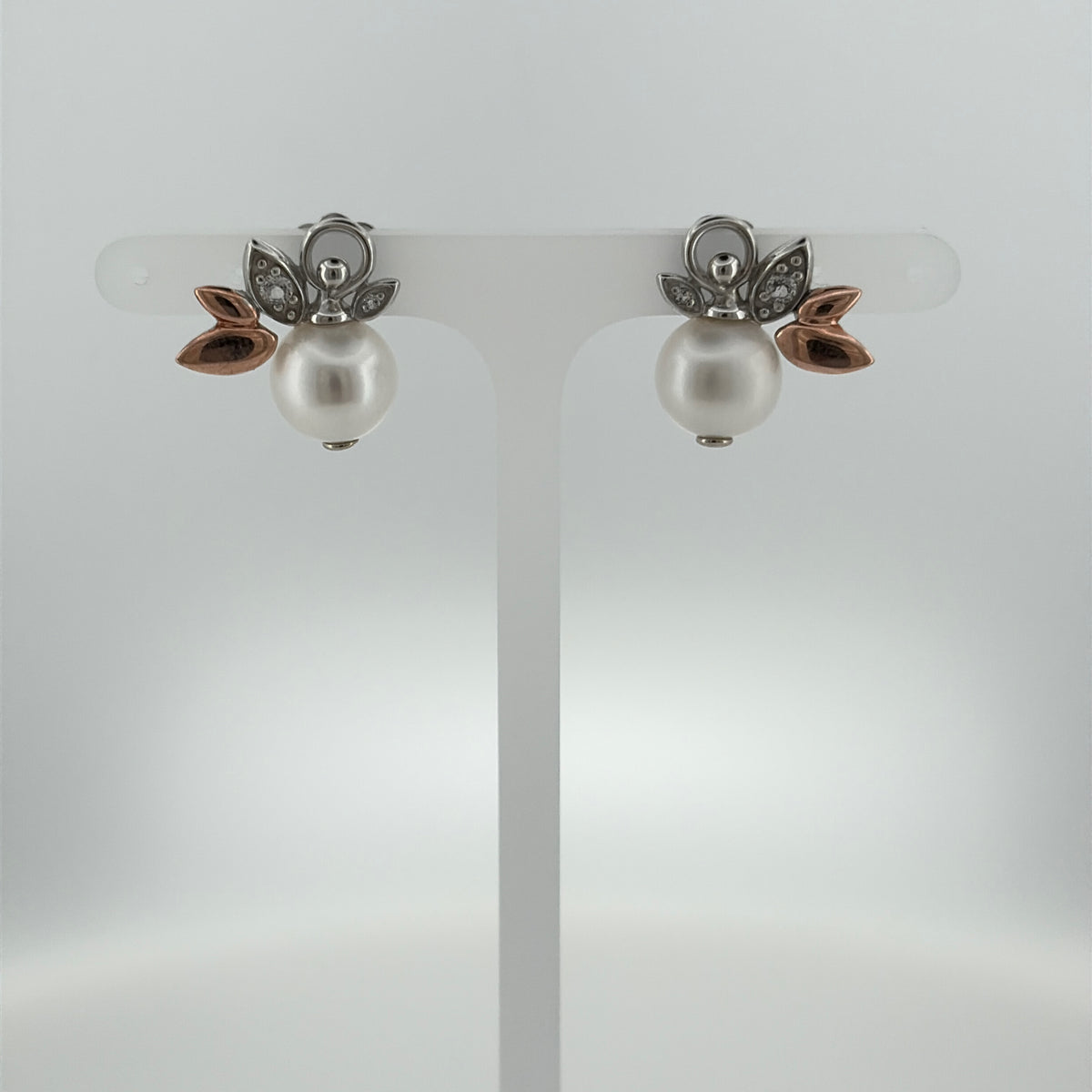 925 Silver Pearl & White Topaz Clogau Fan Style Stud Earrings