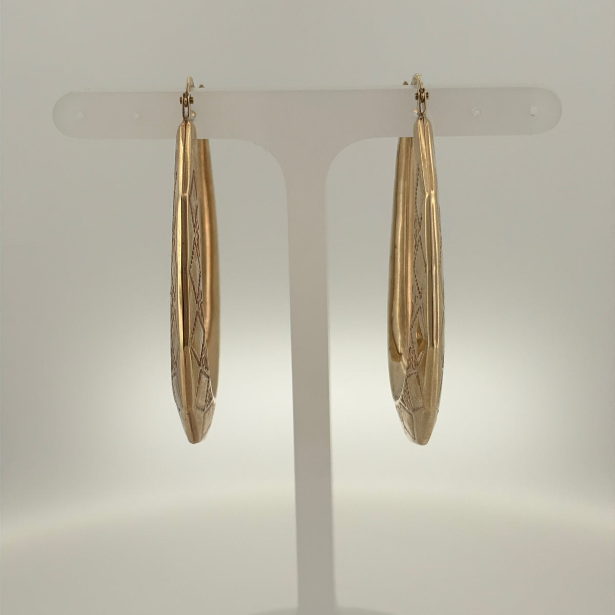 9ct Gold Patterned Oval Creole Earrings