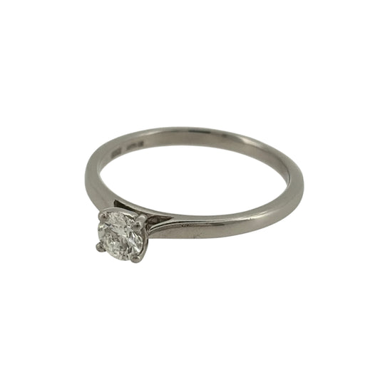 Add a timeless touch to your jewellery collection with this pre-owned platinum and diamond solitaire ring, featuring a beautiful brilliant cut diamond set in an elegant and classic design.
Design: The ring features a traditional solitaire design, showcasing a single brilliant cut diamond as the centrepiece for a timeless and sophisticated appearance.
Material: Made from platinum, offering a naturally white finish that beautifully complements the diamond.