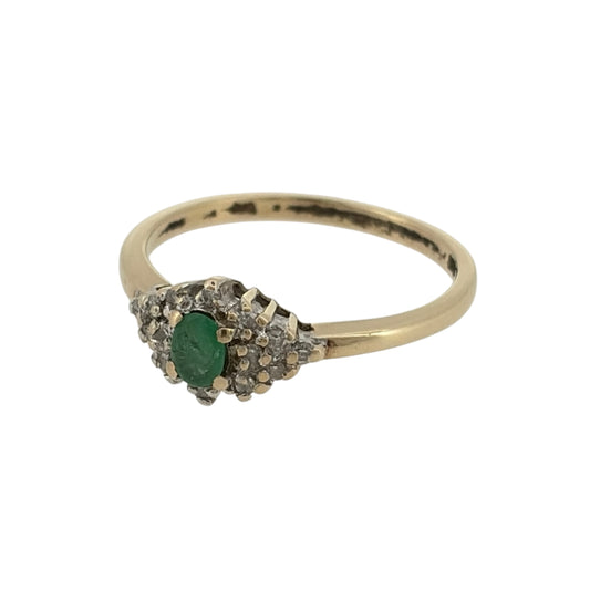 Add a classic touch of colour to your jewellery collection with this pre-owned 9ct yellow gold diamond and emerald ring, featuring a beautiful oval emerald complemented by delicate diamond clusters on either side.
Design: The ring features an elegant gemstone design, with a central oval emerald surrounded by diamond cluster detailing for a timeless and attractive appearance.
Material: Made from 9ct yellow gold, offering a classic warm gold finish that beautifully complements the green emerald and diamonds.
