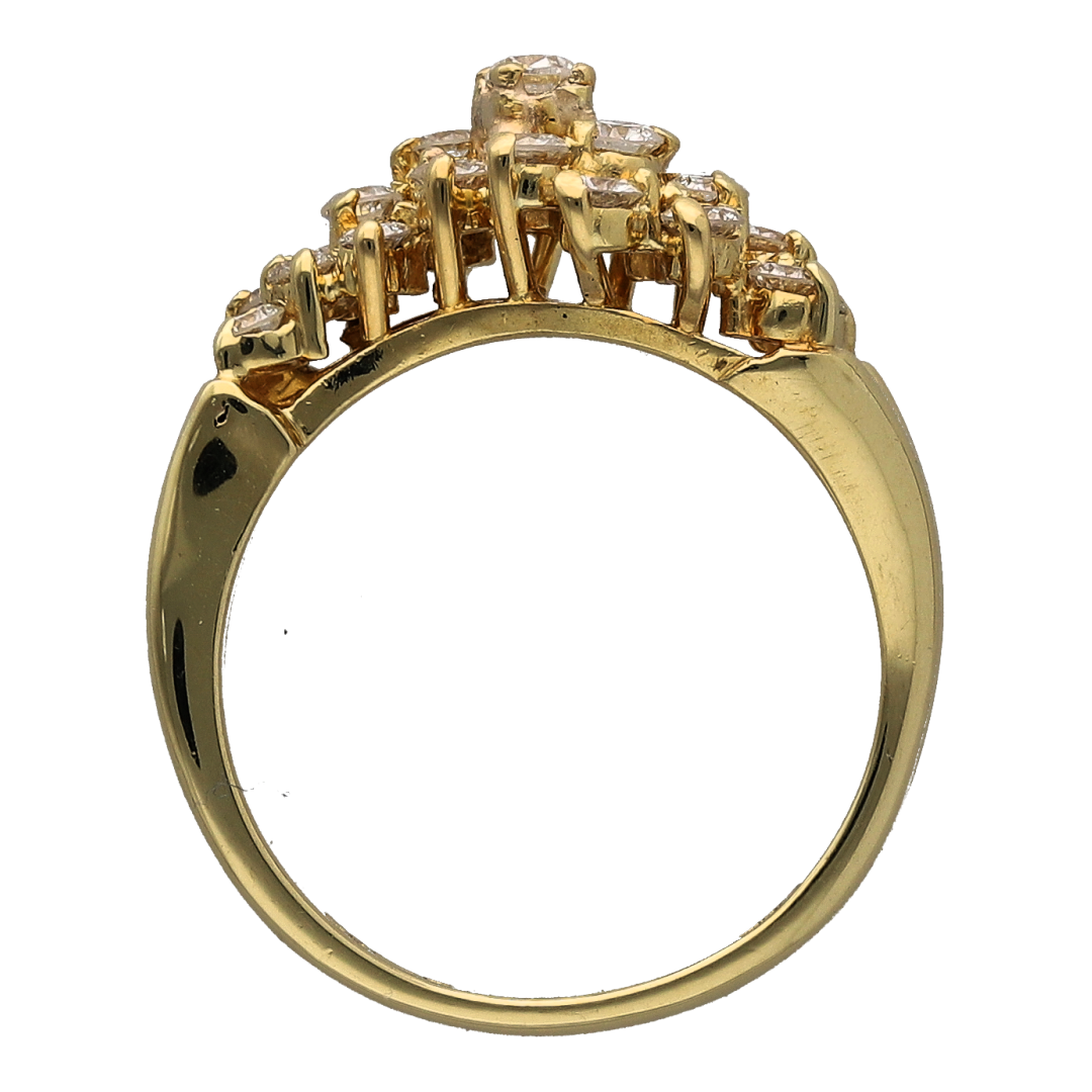 18ct Gold & Diamond Three Row Wave Band Ring
