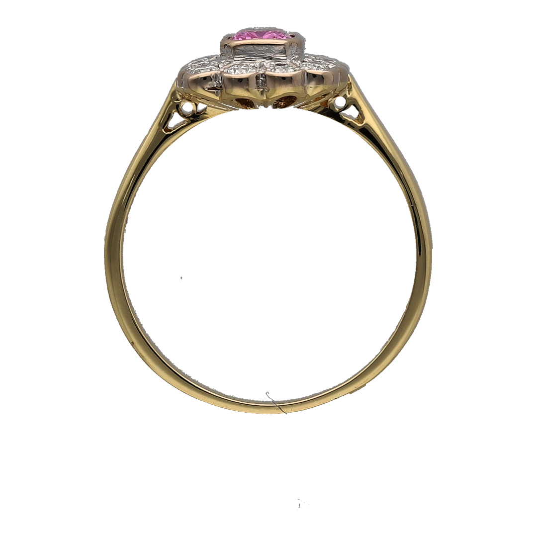18ct Gold Diamond & Pink Sapphire Cluster Ring