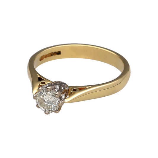 Discover timeless elegance with this pre-owned 18ct yellow gold diamond solitaire ring, featuring a beautiful brilliant-cut diamond in a classic setting that showcases its exceptional sparkle.
Design: The ring is set with a stunning brilliant-cut diamond weighing approximately 0.36ct. The classic solitaire setting allows maximum light to pass through the diamond, enhancing its natural brilliance and creating a timeless design that will never go out of style.