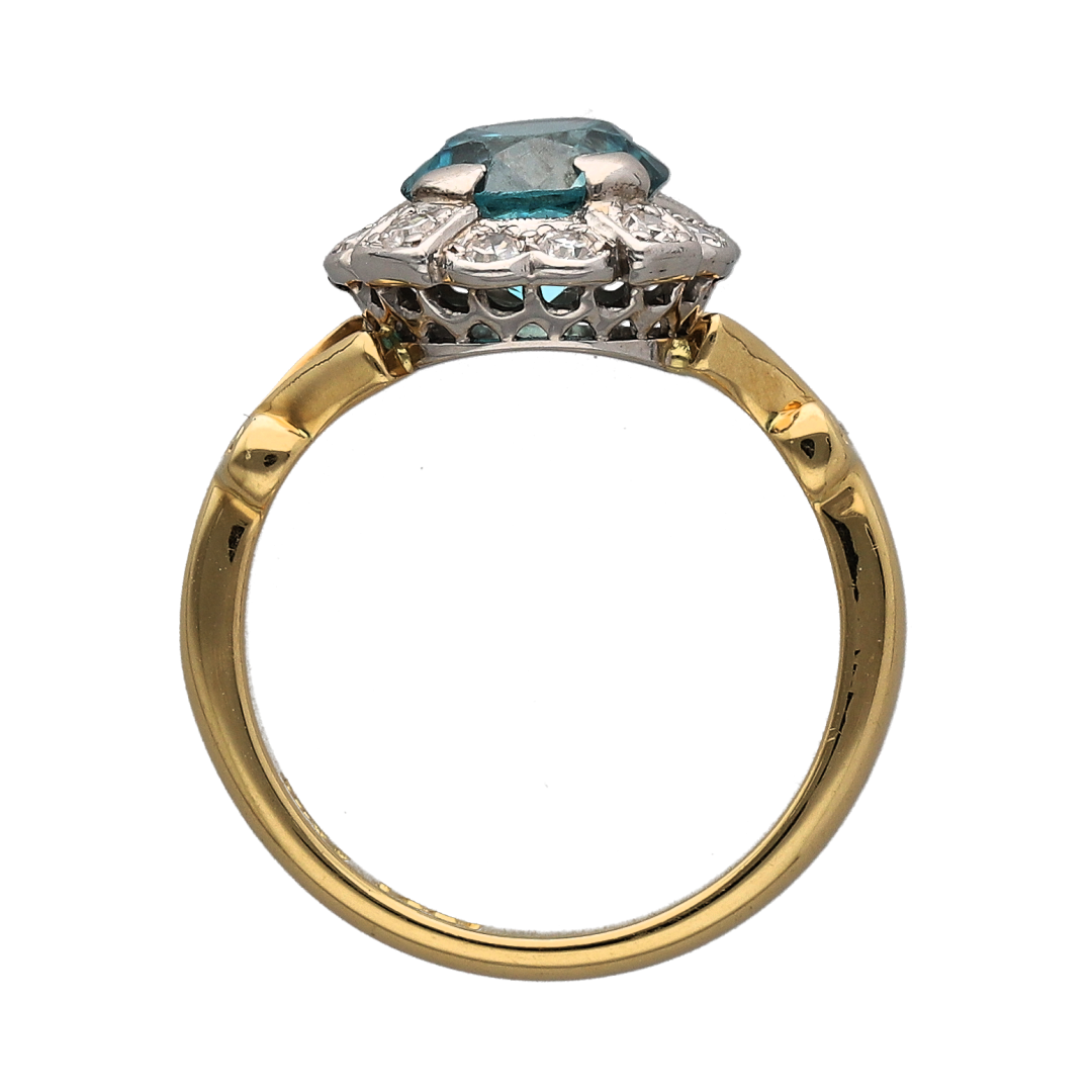 18ct Gold & Platinum Diamond & Blue Zircon Cluster Ring