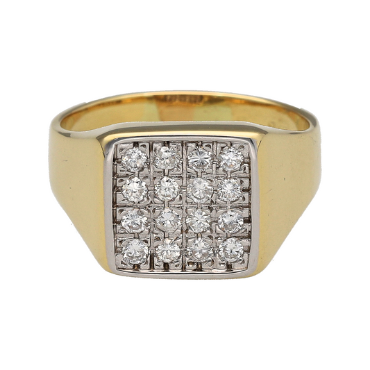 18ct Gold & Diamond Set Square Signet Ring