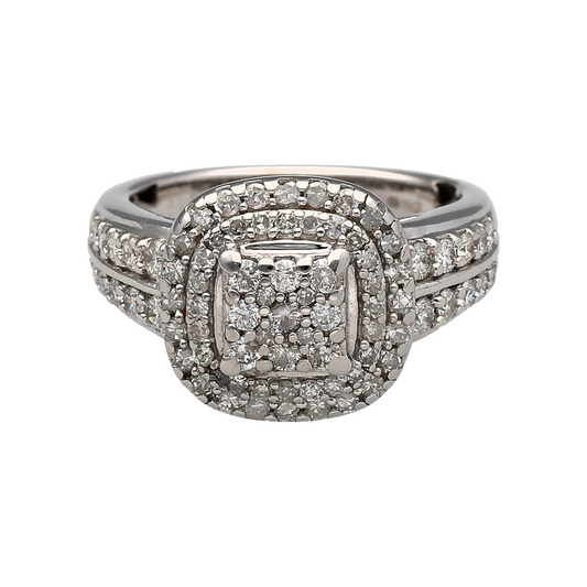 18ct White Gold & Diamond Set Halo Cluster Ring