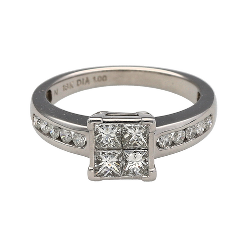 18ct White Gold & Diamond Illusion Set Princess Cut Solitaire Ring