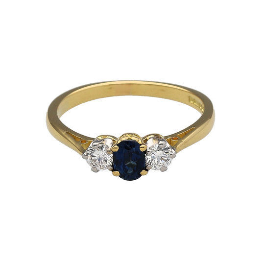 18ct Gold Diamond & Sapphire Set Trilogy Ring