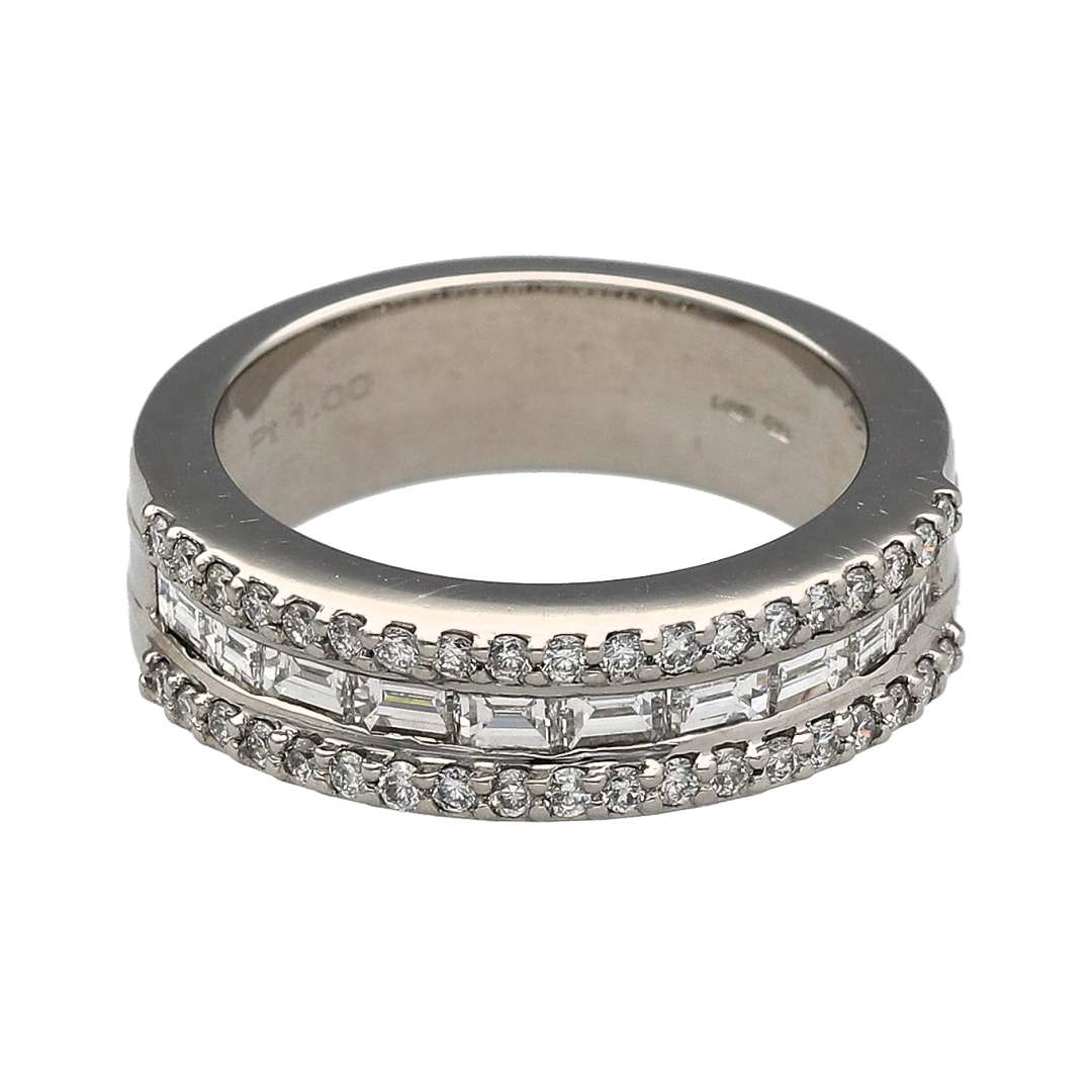 Platinum & Diamond Set Three Row Band Ring