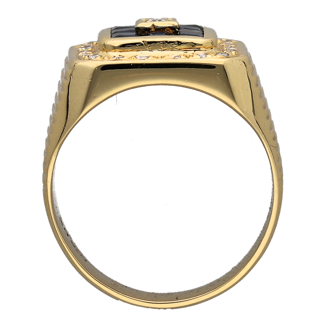 18ct Gold Diamond & Sapphire Set Halo Signet Ring
