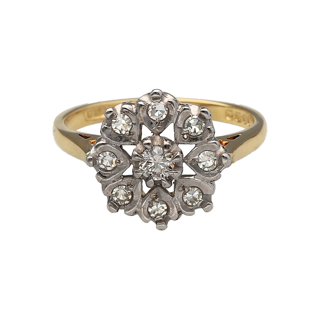 18ct Gold & Diamond Set Flower Cluster Ring