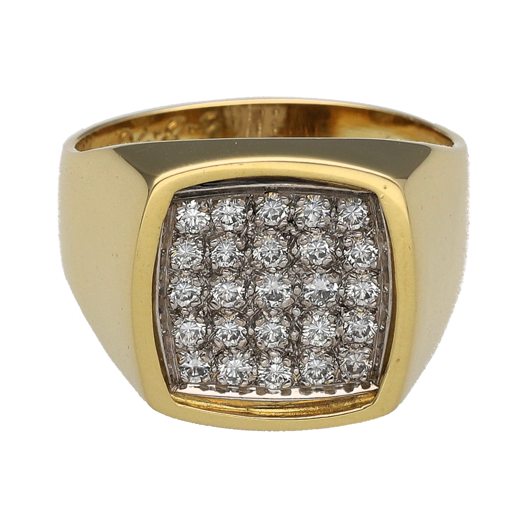 18ct Gold & Diamond Set Rectangle Signet Ring