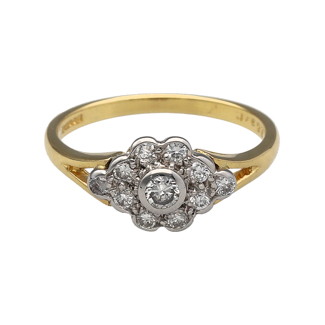 18ct Gold & Diamond Set Flower Cluster Ring