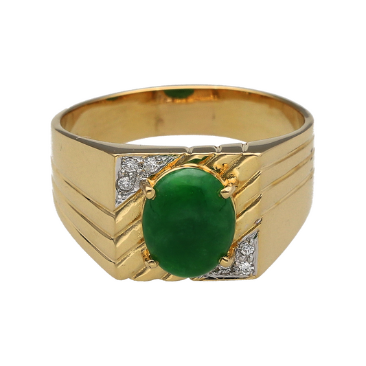 18ct Gold Diamond & Emerald Set Signet Ring