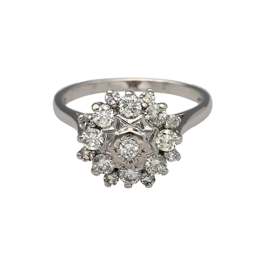 18ct White Gold & Diamond Set Vintage Style Cluster Ring
