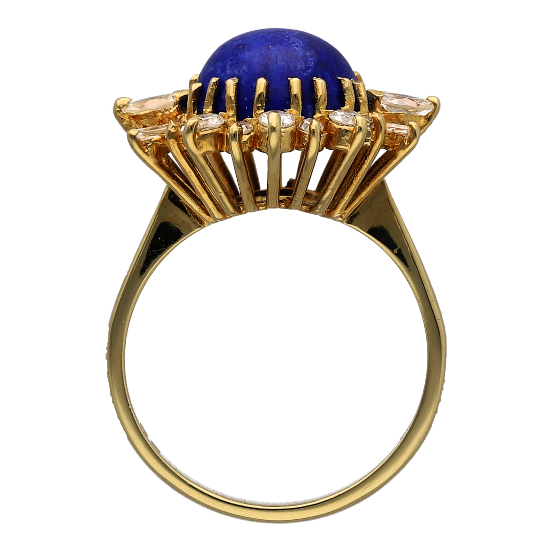 18ct Gold Diamond & Lapis Lazuli Set Cluster Ring