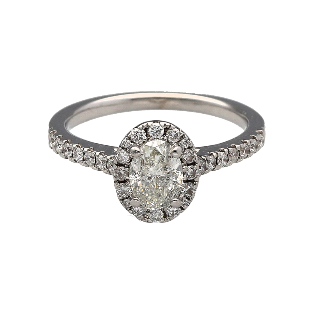 18ct White Gold & Diamond Set Oval Halo Ring