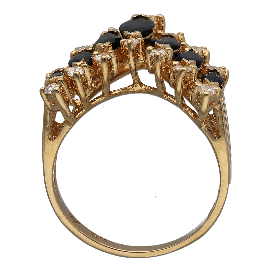 14ct Gold Diamond & Sapphire Set Wishbone Ring