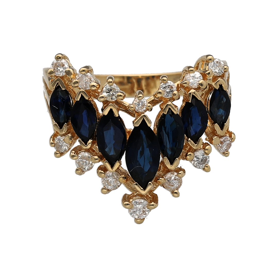 14ct Gold Diamond & Sapphire Set Wishbone Ring