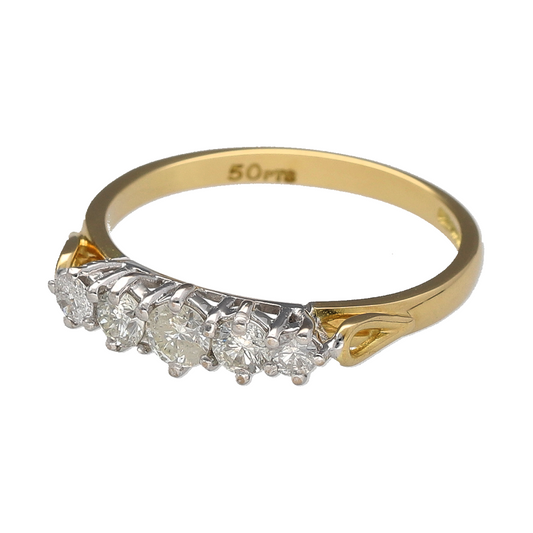 Bring timeless sparkle and refined elegance to your collection with this pre-owned 18ct yellow gold diamond set band ringβa classic design that radiates sophistication and charm.
Design: The ring features five brilliant-cut diamonds set evenly across the band, creating a balanced and elegant display of light and brilliance.
Material: Made from 18-carat yellow gold, the polished finish enhances the sparkle of the diamonds and gives the piece a warm, luxurious glow.