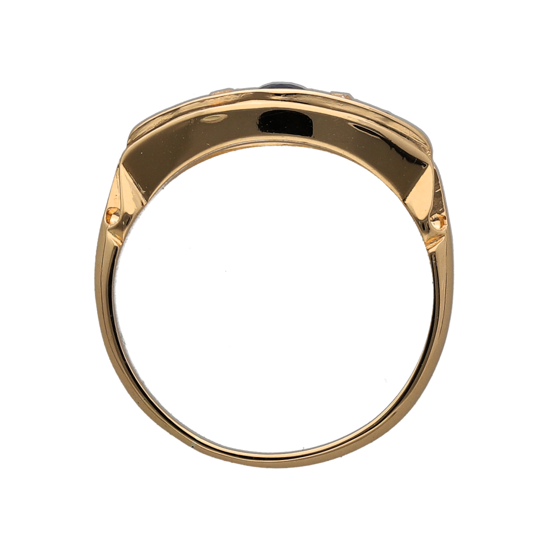 18ct Gold Diamond & Sapphire Set Vintage Edwardian Style Boat Ring