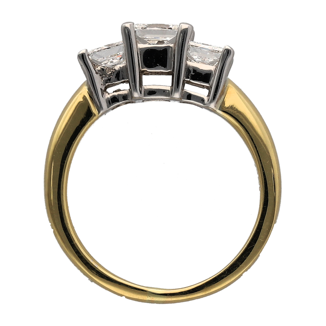 18ct Gold & Diamond Set Princess Cut Trilogy Ring