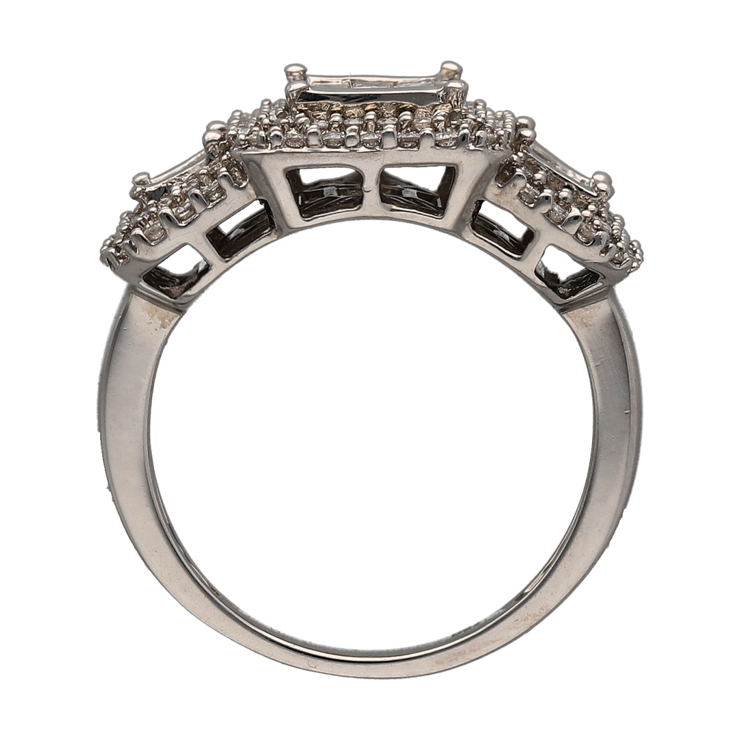 18ct White Gold & Diamond Set Halo Trilogy Ring