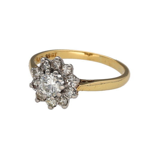 Add timeless sparkle and vintage-inspired elegance to your jewellery collection with this pre-owned 18ct yellow gold and platinum diamond set flower cluster ringβan eye-catching piece perfect for special occasions or refined everyday wear.
Design: The ring features a beautiful flower cluster arrangement, with carefully positioned diamonds forming a delicate floral silhouette.