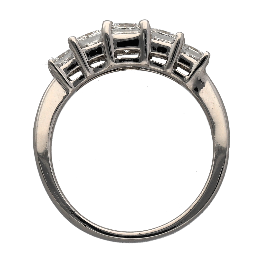 18ct White Gold & Diamond Set Princess Cut Five Stone Band Ring