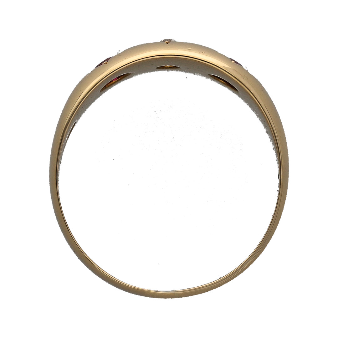 18ct Gold Diamond & Ruby Set Vintage Style Trilogy Band Ring