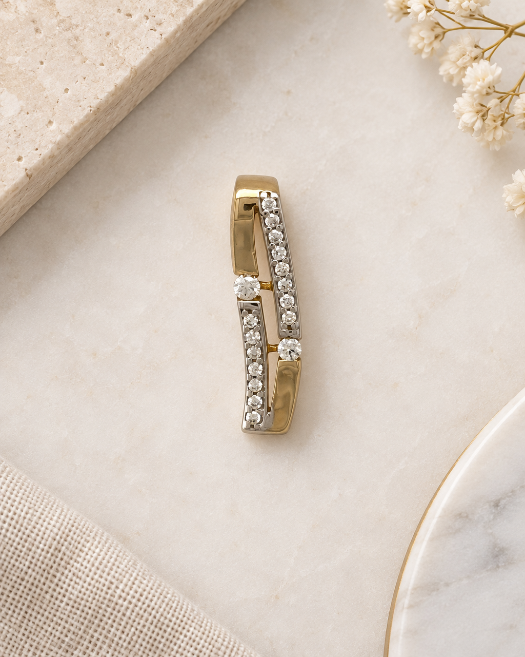 9ct Gold & Cubic Zirconia Wave Bar Pendant