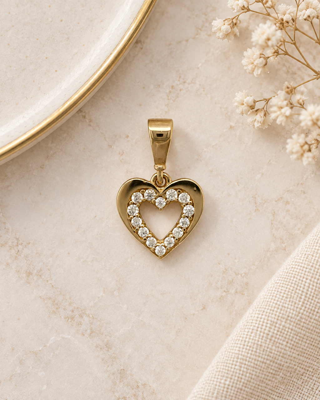 9ct Gold & Cubic Zirconia Open Heart Pendant