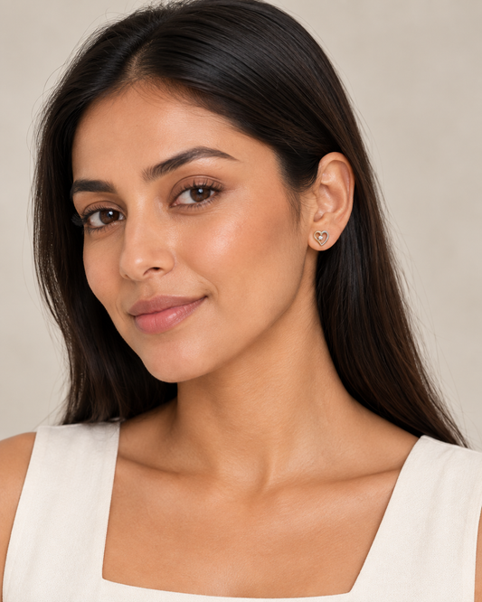 9ct Gold & Cubic Zirconia Heart Stud Earrings