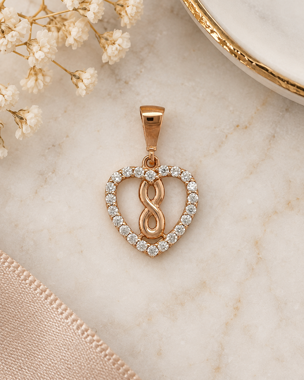 9ct Gold & Cubic Zirconia Infinity Heart Pendant
