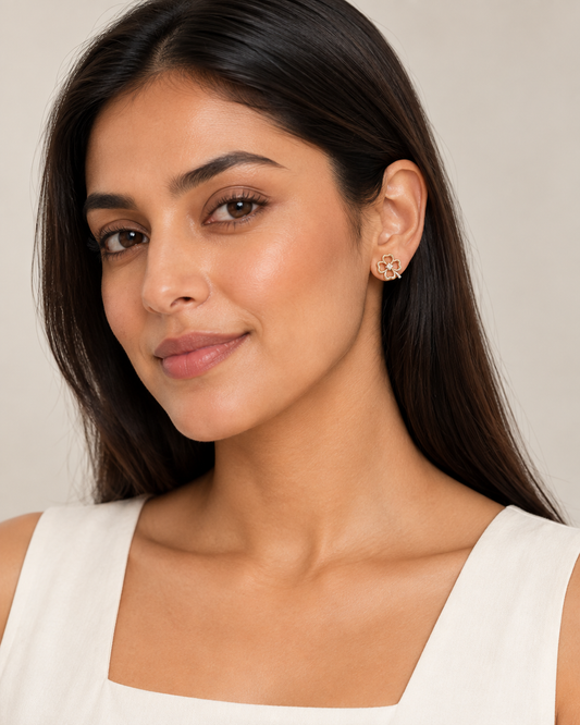 9ct Gold & Cubic Zirconia Clover Stud Earrings