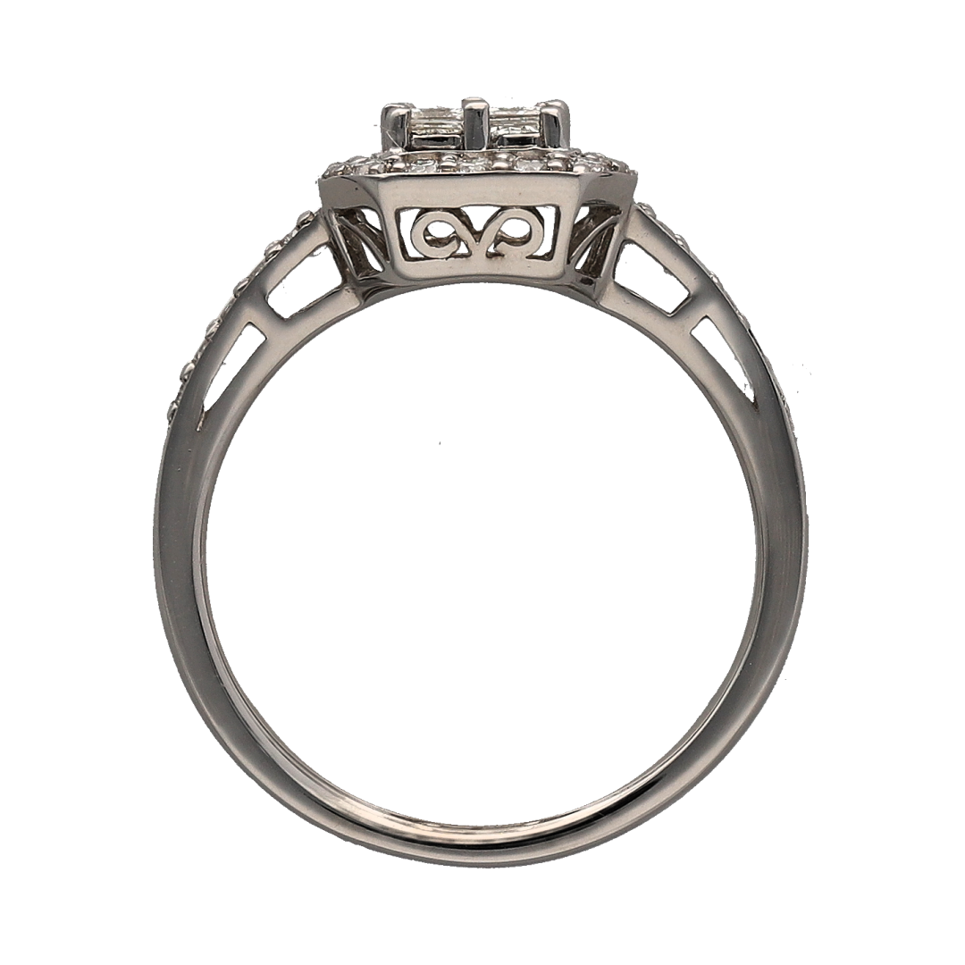 9ct White Gold & Diamond Set Princess Cut Cluster Solitaire Ring